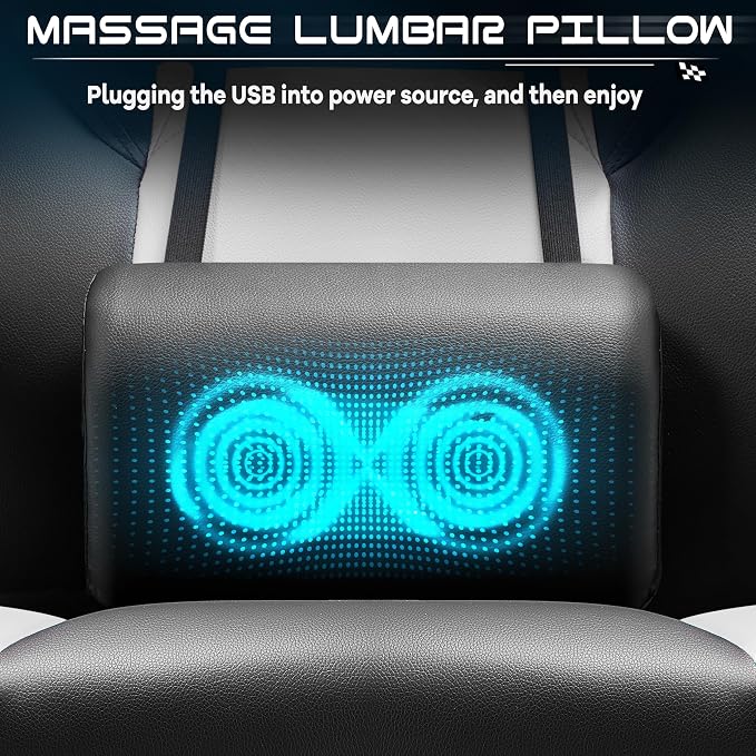 Big and Tall Gaming Chair for Adults, Heavy Duty Computer Chair with Footrest, Video Game Chair, Massage Lumbar Support, Wide Seat High Back Reclining Desk Chair, White - Image 7