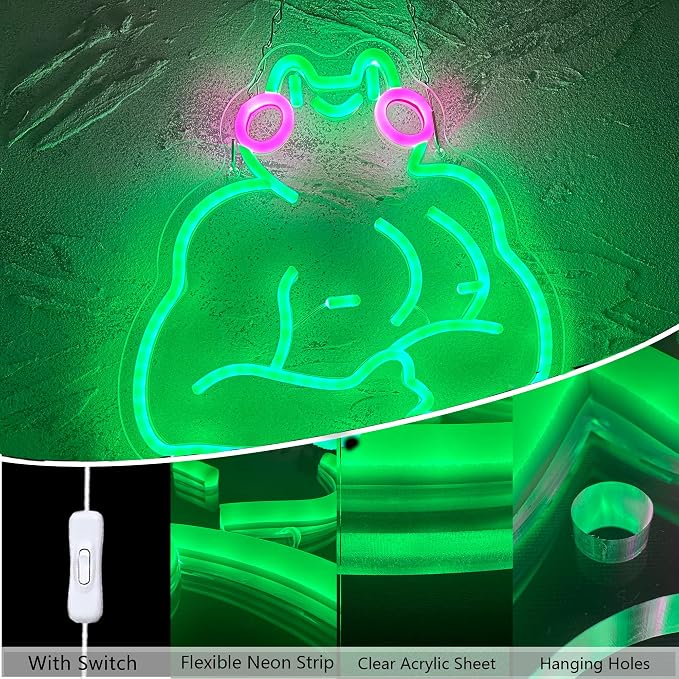 Fitness Frog Neon Sign - LED Muscle Frog Neon Light Sign 11.8x13 Inch Gym Room Wall Art USB Powered Gym Wall Decor Motivational Workout Room Home Office Art Christmas Birthday Gift - Image 3