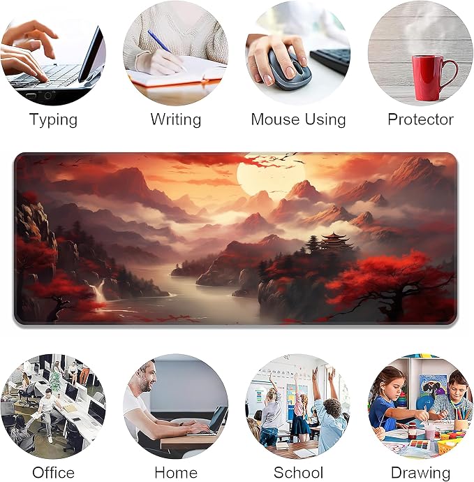 Dark Canyon Desk Mat, XL 31.5"x11.8" Large Mouse Pad, Full Moon Extended Gaming Mouse Mat,Non-Slip Rubber Base Waterproof with Stitched Edges for Gaming Office Home Decor - Image 6