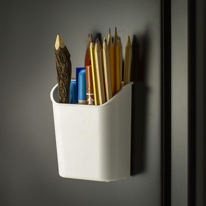 Officemate Magnetic Pencil Cup, Heavy-Duty Pen and Pencil Holder, Wall or Cubicle Mount Organizer, 2.05 x 4.07 x 4.72-Inches, White - Image 5