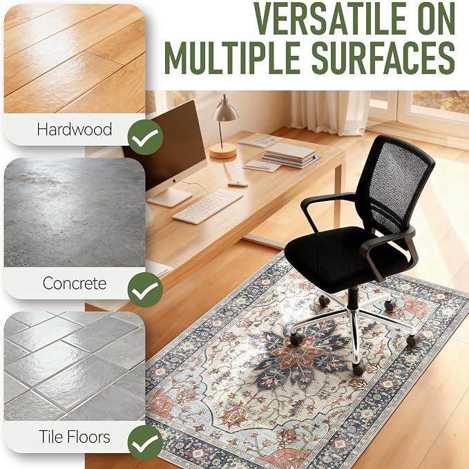 48"x60" Office Chair Mat for Hardwood, Under Desk Chair Mat for Home Office, Anti-Slip Office Rugs for Rolling Chairs, Floor Protector Washable Rugs Orange Multi - Image 7