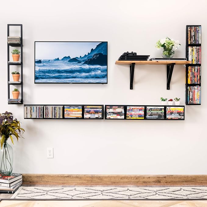 You Have Space Wall Mount 34 Inch Media Storage Rack CD DVD Organizer Metal Floating Shelf Set of 2 Black - Image 2