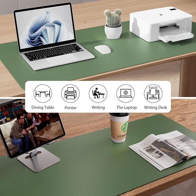 Aothia Faux Leather Desk Mat - Non-Slip PU Leather Desk Blotter, Waterproof Writing Surface, Large Desk Pad for Office & Home (Olive Green, 55" x 24") - Image 7