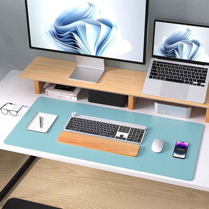 Aothia Large PU Leather Desk Pad Protector – Non-Slip Mouse Pad & Writing Mat for Office/Home, Waterproof, Easy to Clean (31.5" x 15.7", Blue Topaz) - Image 8