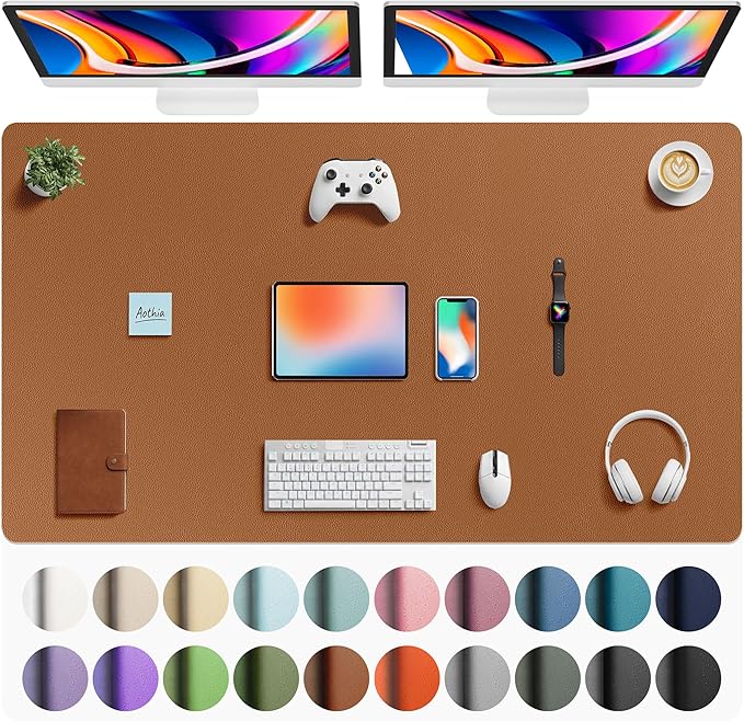 Aothia Faux Leather Desk Mat - Large Mouse Pad, Non-Slip PU Leather Blotter, Waterproof Writing Surface for Office and Home (Brown, 63" x 24") by AothiaSimpleNaturalUnique