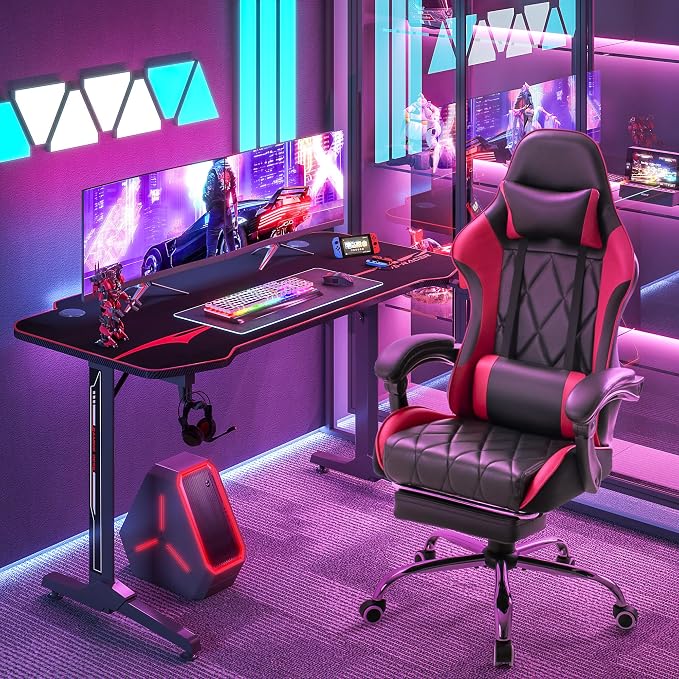 Homall Gaming Chair, Computer Chair with Footrest and Massage Lumbar Support, Ergonomic High Back Video Game Chair with Swivel Seat and Headrest (Red) - Image 2