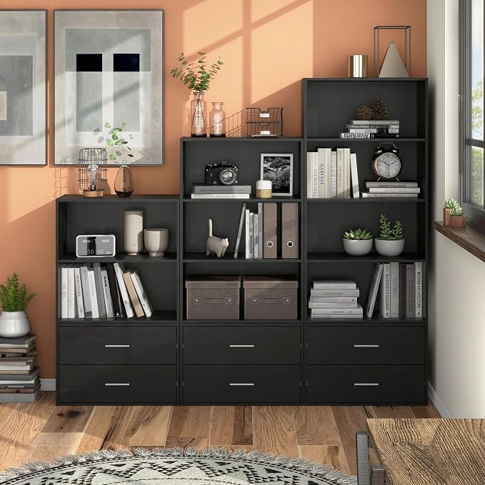 Homes: Inside + Out Apexa 3-Tier Cube Storage Organizer Shelves, Stackable Wood Bookcase Fits Cubby Bins for Organization, Dorm Teen Room Decor & Home Office, Black - Image 12