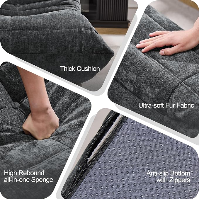 Hobestluk Large Bean Bag Chairs for Adults Fireside BeanBag Couch Togo Sofa | Ergonomic Design,Memory Foam,No Assembly,Faux Fur Fireside Lounge Floor Chair Back Support Dorm | Darkgrey Chenille Loveseat - Image 7