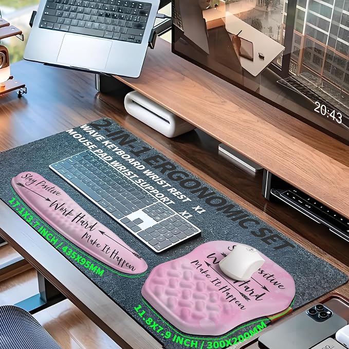 2-in-1 Ergonomic Set, Wave Keyboard Wrist Rest and Massage Slope Mouse Pad Wrist Support, Rebound Memory Foam for Relieve Carpal Tunnel Syndrome and Wrist Pain (Stay Positive) - Image 5
