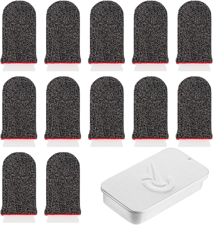 12 Pack Gaming Finger Sleeves, Ultra-Thin Silver Fiber Gaming Thumb Sleeves Compatible with All Touchscreen Devices, 0.3mm dedales Gamer for Enhanced Touchscreen Sensitivity by Unknown