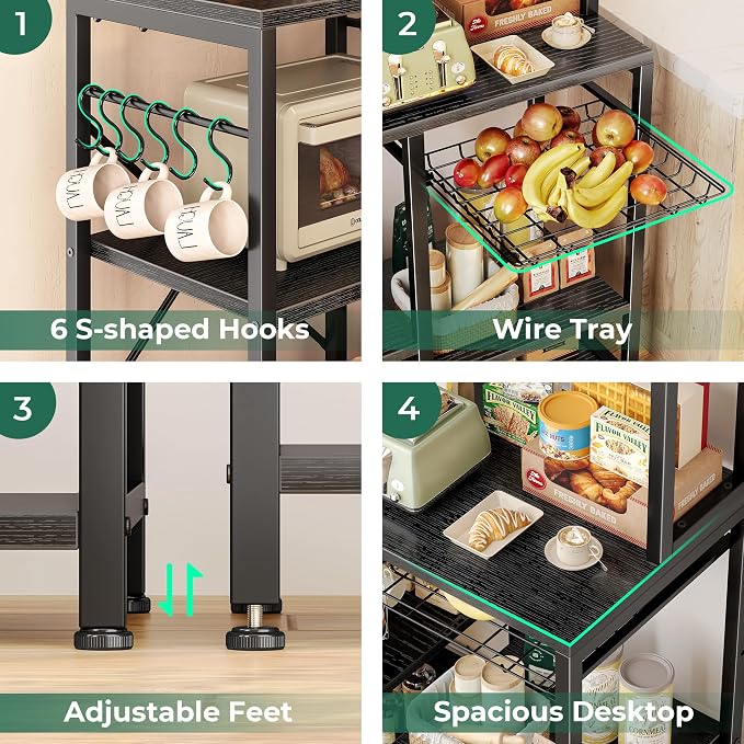 SUPERJARE Bakers Rack with Power Outlet, 47.2 Inches Coffee Bar with Basket - Image 8