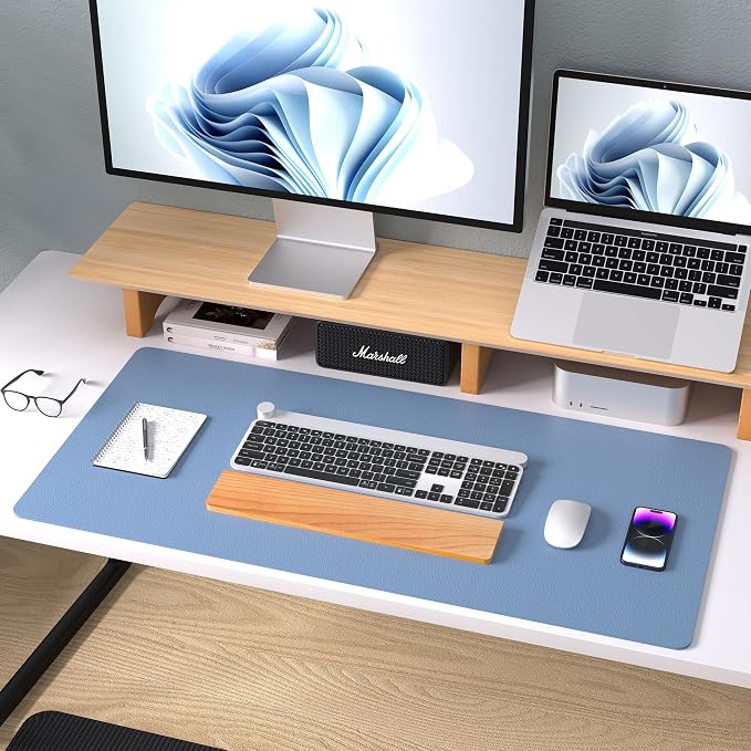 Aothia Leather Desk Pad Protector, Mouse Pad, Office Desk Mat, Non-Slip PU Leather Desk Blotter, Laptop Desk Pad, Waterproof Desk Writing Pad for Office and Home (Denim Blue, 36" x 17") - Image 8