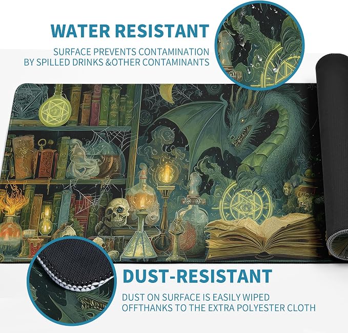 Dark Dragon Mouse Pad Desk Mat XL Extended Large Gaming Desk Pad Mousepad, Mysterious Library Computer Laptop Keyboard and Mouse Mat, Desktop Protector Mat for Office and Home 31.5x11.8 in - Image 6