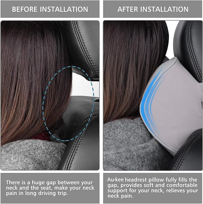 Aukee Car Headrest Pillow Car Memory Foam Car Neck Pillows Soft Leather for Driving Home Office Gray (Pack of 1) - Image 4