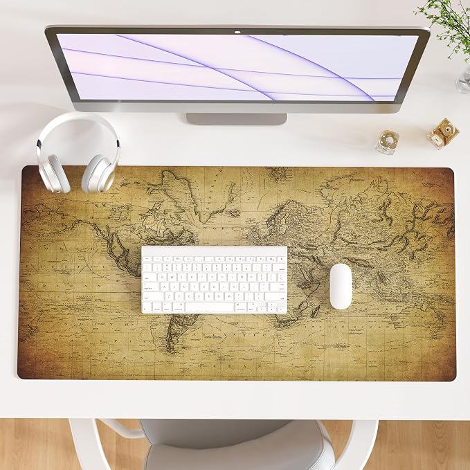 QiyI PU Leather Large Mouse Pad, Office Decor, 31.5" x 15.7", World Map | Desk Décor Accessories, Extended Size, Waterproof & Easy to Clean, Smooth Surface, Non Slip Desk Organization by QIYI