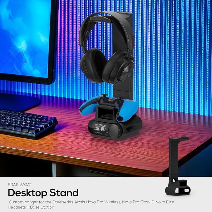 BRAINWAVZ Headphone & Game Controller Stand Designed for Steelseries Arctis Nova Pro, Elite and Pro Omni Wireless Headsets with Dock for the Wireless Base Station - Black (HP03) - Image 8