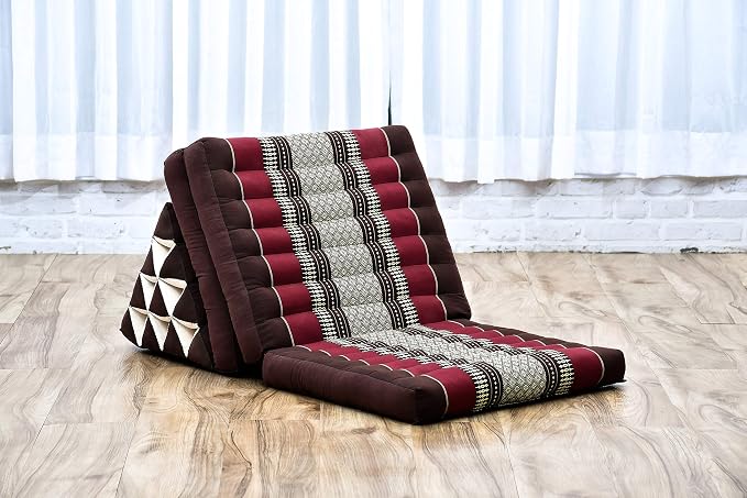 Leewadee - Comfortable Japanese Floor Mattress Used As Thai Floor Bed with Triangle Cushion, Futon Mattress Or Thai Massage Mat, 67 x 21 inches, Brown Red | Floor & lounge cushion for relaxing, reading & TV - for meditation & yoga, firm & stable - Image 7
