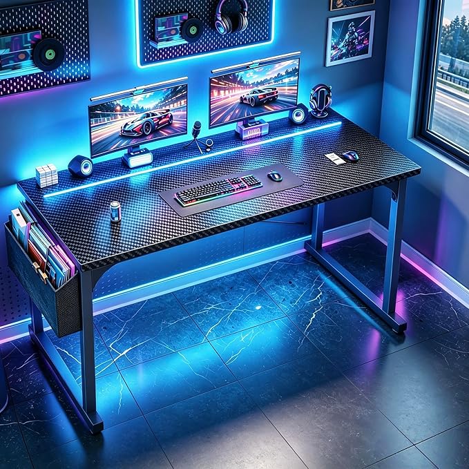 DurayLoly 55" Carbon Fiber Gaming Desk with RGB LED for Teens Bedroom,Black - Image 5