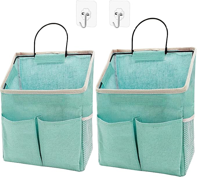 2pcs Wall Hanging Storage Bag,Wall Hanging Organizer Bags with Pockets, Wall Organizer Storage for Dormitory Bathroom Bedroom Kitchen(Green), 0229-xmbsometeth by Someteth