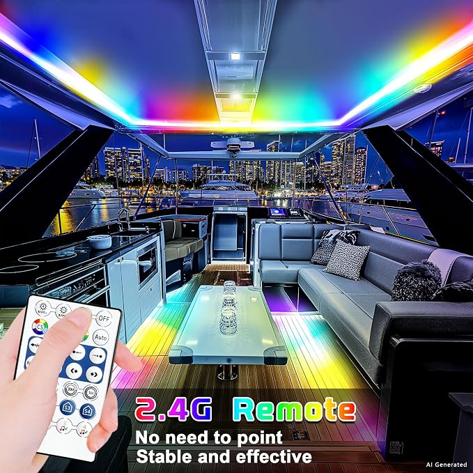 Lichaser Boat LED Strip Light RGB+IC, Marine LED Light Strip for Pontoon with Remote, Segment App Control Boat Light Waterproof 12V, Cool Stuff for Jon Boat, Bass Boat, Camper, RV (16.5ft) - Image 6