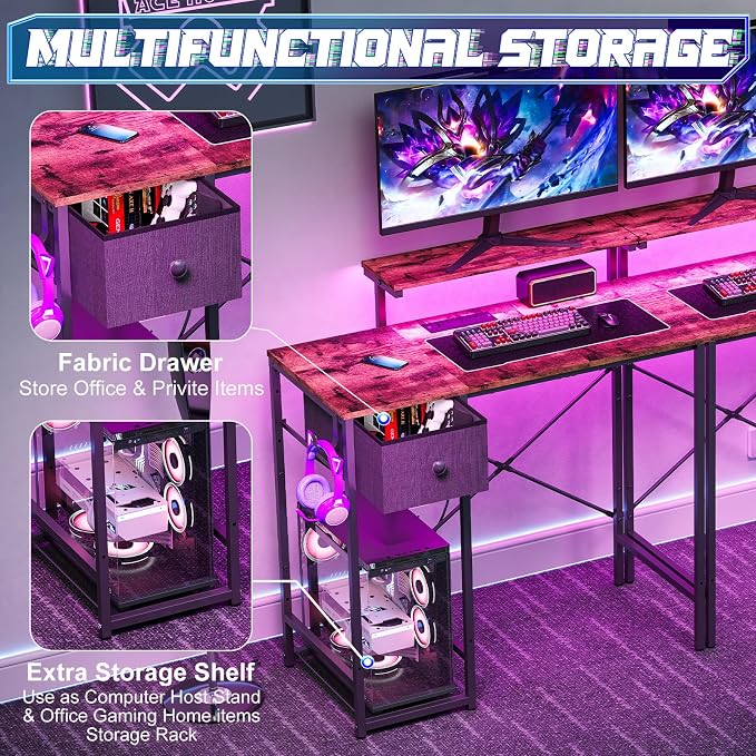 X-cosrack 33.5" Small Gaming Desk with LED Lights & Outlets, Monitor Stand - Image 7