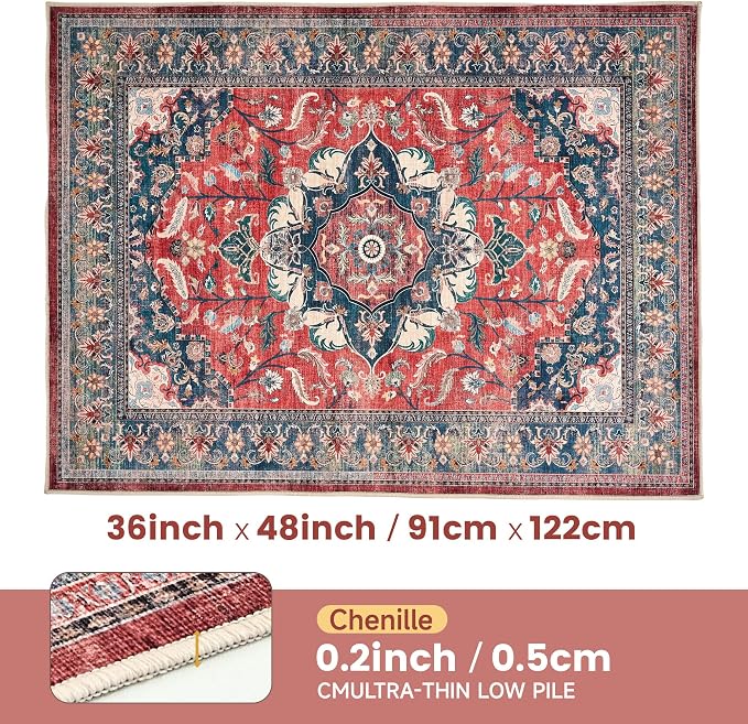 Office Chair Mat for Hardwood Tile Floor, 36"x48"Anti-Slip Under Desk Carpet Protector for Rolling Computer Chair Mat, Machine Washable Office Area Carpet (Chenille,Red) - Image 3