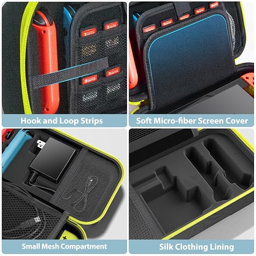 OIVO Switch OLED Carrying Case Compatible with Nintendo Switch & OLED, Portable Switch Travel Carry Case Fit for Joy-Con and Adapter, Hard Shell Protective Switch Pouch Bag with 20 Games, Yellow - Image 5