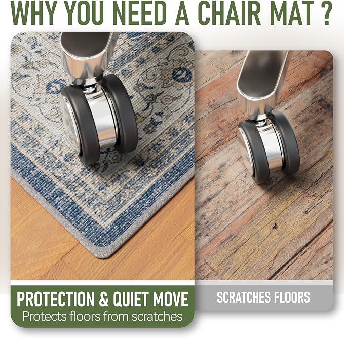 36"x48" Office Chair Mat for Hardwood, Under Desk Chair Mat for Home Office, Anti-Slip Office Rugs for Rolling Chairs, Floor Protector Washable Rugs Ocean Blue - Image 2