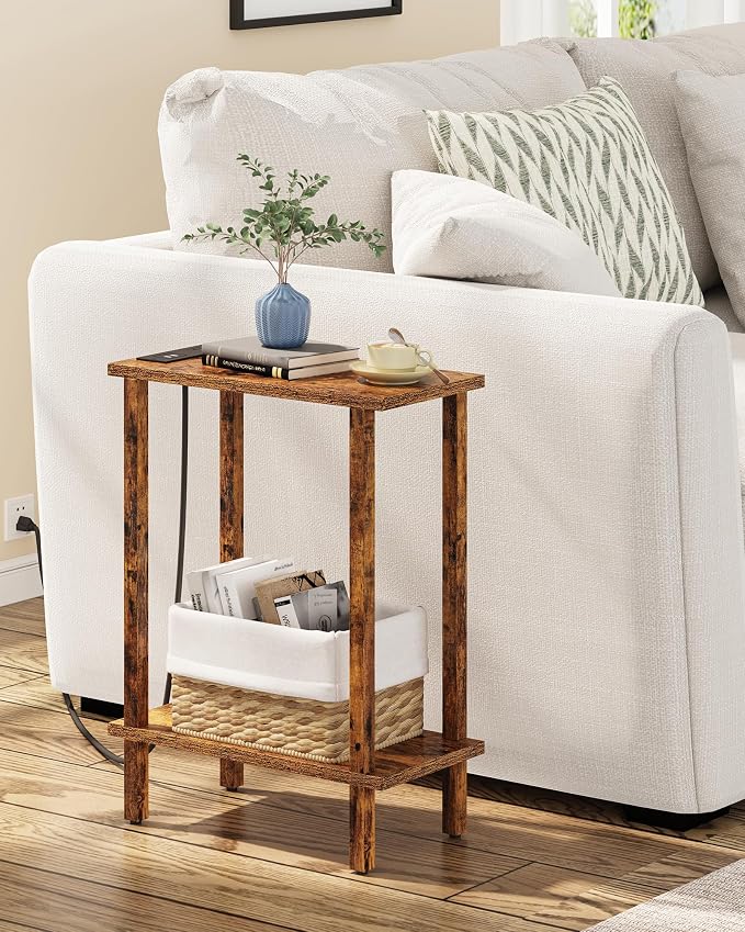 TUTOTAK Narrow Side Table, 2-Tier Small End Table with Charging Station by ChoosetutotakFurnitureBuildYourCozyHome