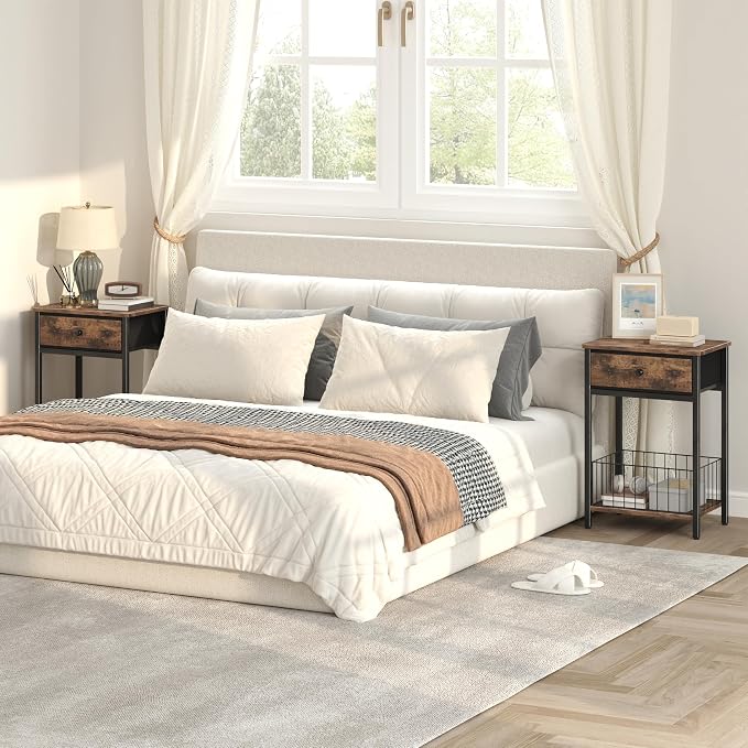 End Tables Bedroom, Night Stand with Drawers, Industrial nightstand, Nightstand with Fabric Bins, Bedside Table End Table for Bedroom, Closet, Entryway, College Dorm, Rustic Brown LNT0061BR - Image 5