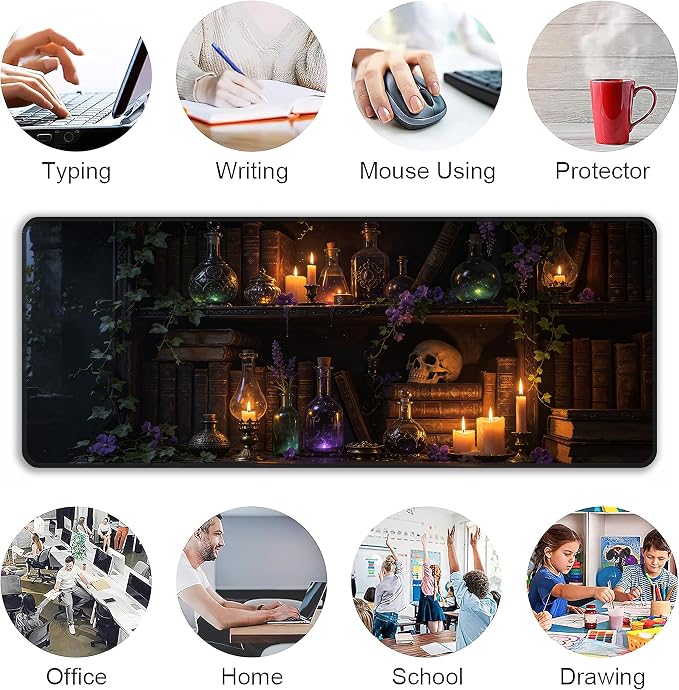 Enchanted Bookshelf Desk Mat, XL 31.5"x11.8" Large Mouse Pad, Floral Books Extended Gaming Mouse Mat,Non-Slip Rubber Base Waterproof with Stitched Edges for Gaming Office Home Decor - Image 6