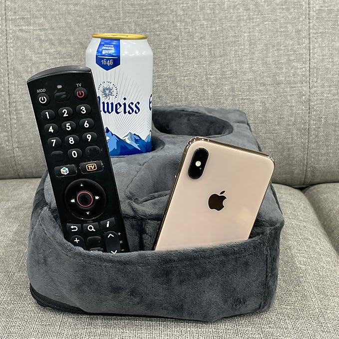 Couch Cup Holder Pillow, Couch Drinks Remotes Holder for Center of Couch, for Sofa, Bed, RV, Car (Gray) - Image 3