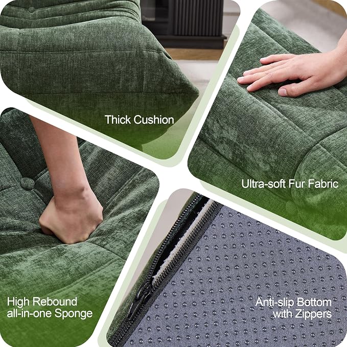 Hobestluk Large Bean Bag Chairs for Adults Fireside BeanBag Couch Togo Sofa | Ergonomic Design,Memory Foam,No Assembly,Faux Fur Fireside Lounge Floor Chair Back Support Office | Green Chenille Loveseat - Image 7
