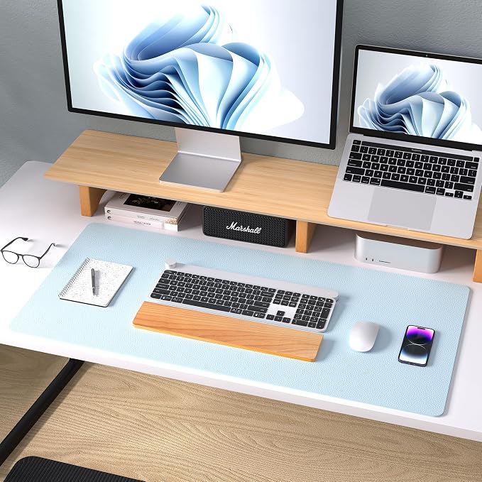 Aothia Leather Desk Pad Protector, Mouse Pad, Office Desk Mat, Non-Slip PU Leather Desk Blotter, Laptop Desk Pad, Waterproof Desk Writing Pad for Office and Home (31.5" x 15.7",Baby Blue) - Image 8