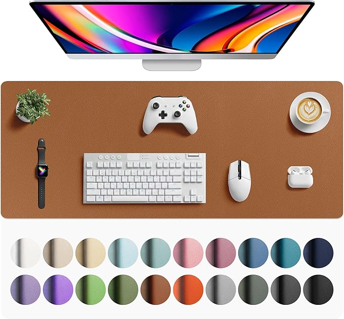 Aothia Faux Leather Desk Mat - Large Mouse Pad, Non-Slip PU Leather Blotter, Waterproof Writing Surface for Office and Home (Brown, 42" x 17") by AothiaSimpleNaturalUnique