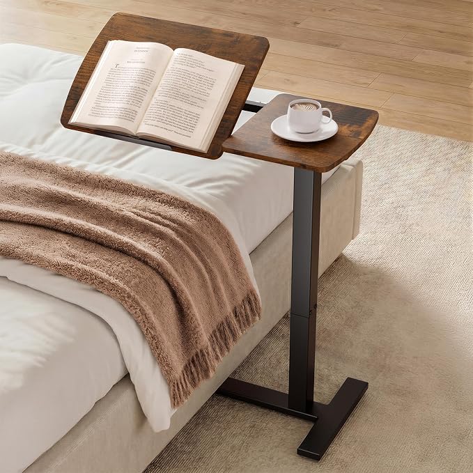 Sakugi Overbed Bedside Table with Wheels, Right-Side Tilt Top, Laptop Desk by Sakugi