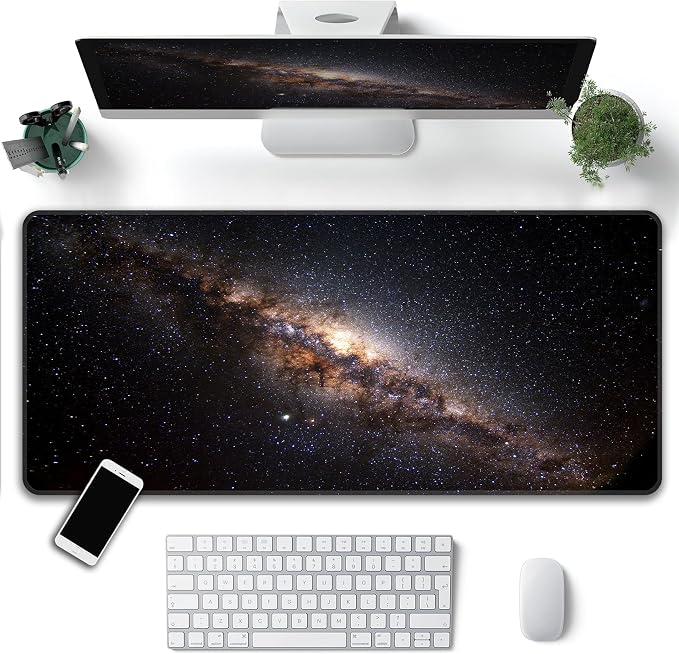 Galaxy Space Desk Mat, XXL 35.4"x15.7" Large Mouse Pad, Starry Sky Extended Gaming Mouse Mat,Non-Slip Rubber Base Waterproof with Stitched Edges for Gaming Office Home Decor - Image 2