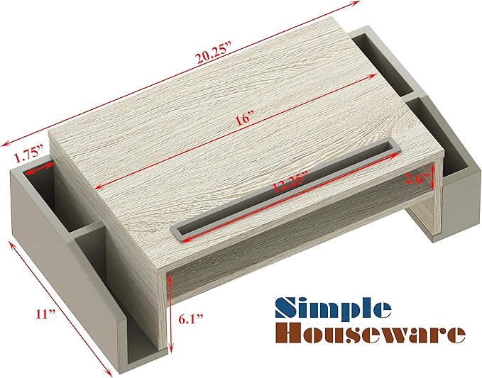 Simple Houseware Desk Monitor Stand Riser w/ Adjustable Tray, Maple | Built-In Tablet Slot and Side Storage - Image 4