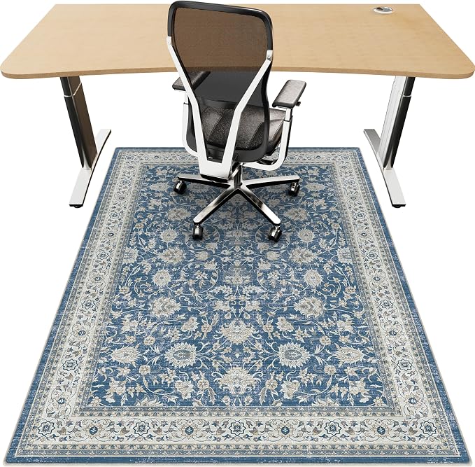 48"x60" Office Chair Mat for Hardwood, Under Desk Chair Mat for Home Office, Anti-Slip Office Rugs for Rolling Chairs, Floor Protector Washable Rugs Ocean Blue by Unknown