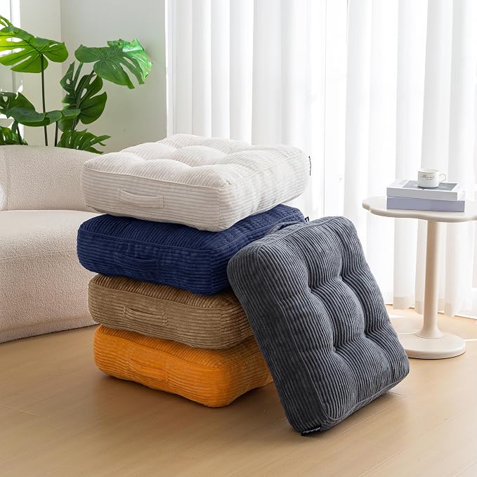 HIGOGOGO 6" Extra Thick Floor Pillow Cushion for Adults, Meditation Cushion Pillow, Large Square Floor Sitting, Tufted Corduroy Cover, for Tatami Living Room or Yoga, 22x22 Inch, Coffee - Image 6