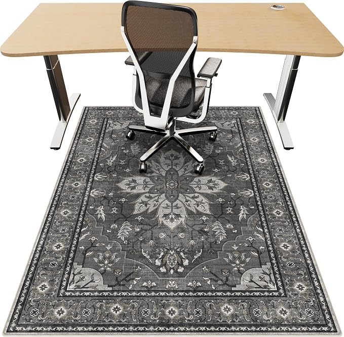 48"x60" Office Chair Mat for Hardwood, Under Desk Chair Mat for Home Office, Anti-Slip Office Rugs for Rolling Chairs, Floor Protector Washable Rugs Charcoal Gray by Unknown