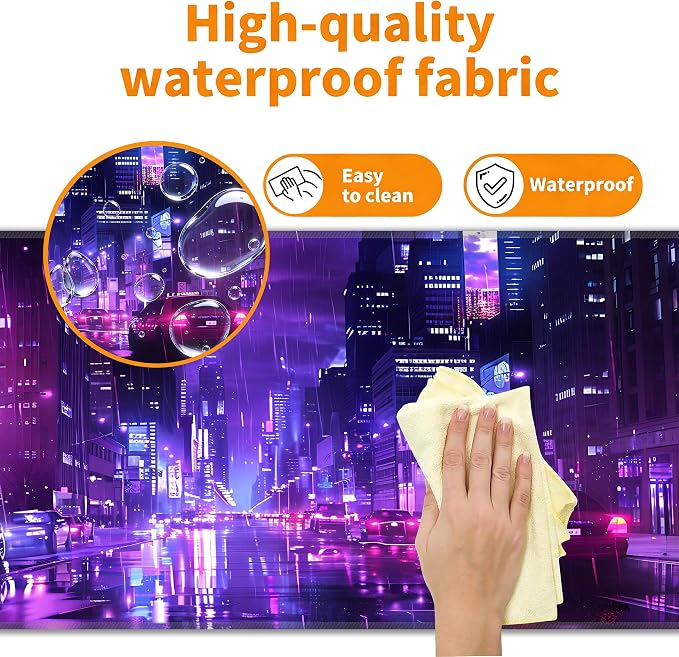 Cyberpunk Desk Mat, XL 31.5"x11.8" Large Mouse Pad, Japanese Streets Extended Gaming Mouse Mat,Non-Slip Rubber Base Waterproof with Stitched Edges for Gaming Office Home Decor - Image 4