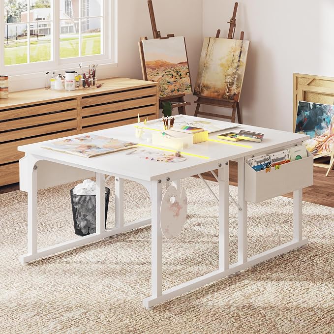 DurayLoly 32" Gaming Desk with Waterproof LED Lights for Bedroom,White - Image 6