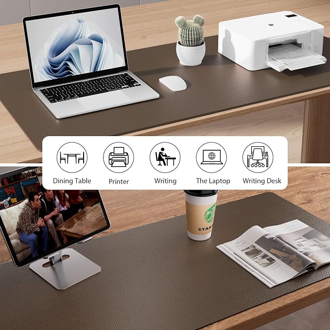 Aothia Leather Desk Pad Protector, Office Desk Mat, Large Mouse Pad, Non-Slip PU Leather Desk Blotter, Laptop Desk Pad, Waterproof Desk Writing Pad for Office and Home (48"x17", Coffee) - Image 6