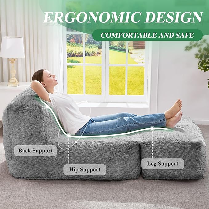 Hobestluk Large Bean Bag Chairs Sofa for Adults Giant BeanBag Couch Lounger | Ergonomic Design,Memory Foam,Washable Cover,Oversized Comfy Chaise Lounger Boneless Couch Living Room | Chevron Grey Large - Image 6