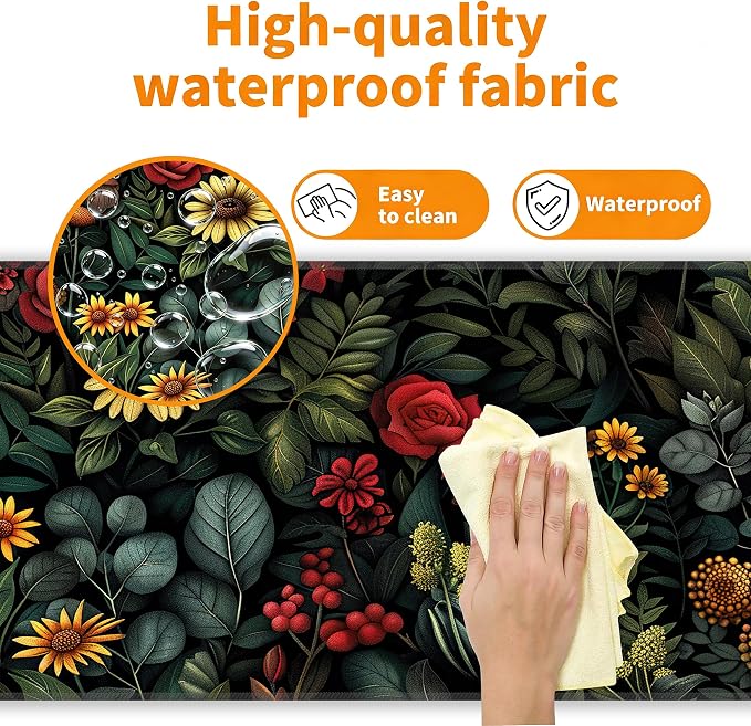 Floral Plant Desk Mat, XL 31.5"x11.8" Large Mouse Pad, Dark Flower Extended Gaming Mouse Mat,Non-Slip Rubber Base Waterproof with Stitched Edges for Gaming Office Home Decor - Image 4