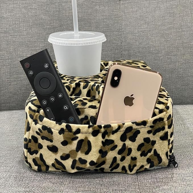 Couch Cup Holder Pillow, Couch Drinks Remotes Holder for Center of Couch, for Sofa, Bed, RV, Car (Leopard) - Image 2