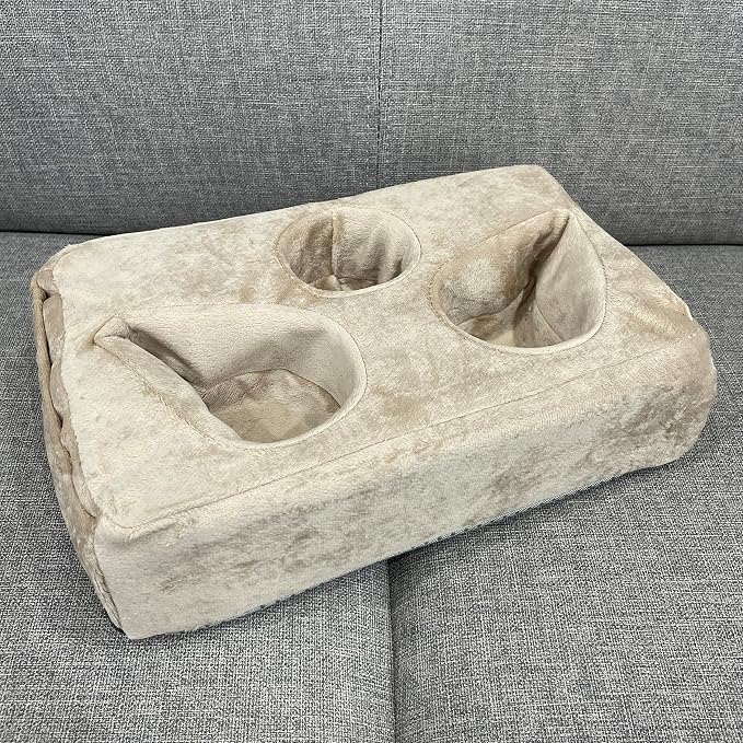 Couch Cup Holder Pillow, Couch Drinks Remotes Holder for Center of Couch, for Sofa, Bed, RV, Car (Beige) - Image 2